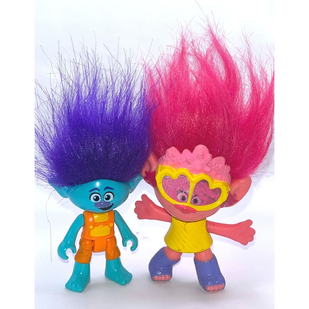 DreamWorks Trolls Poppy and Branch Figure Set Cake Toppers Pink Purple Hair 4"